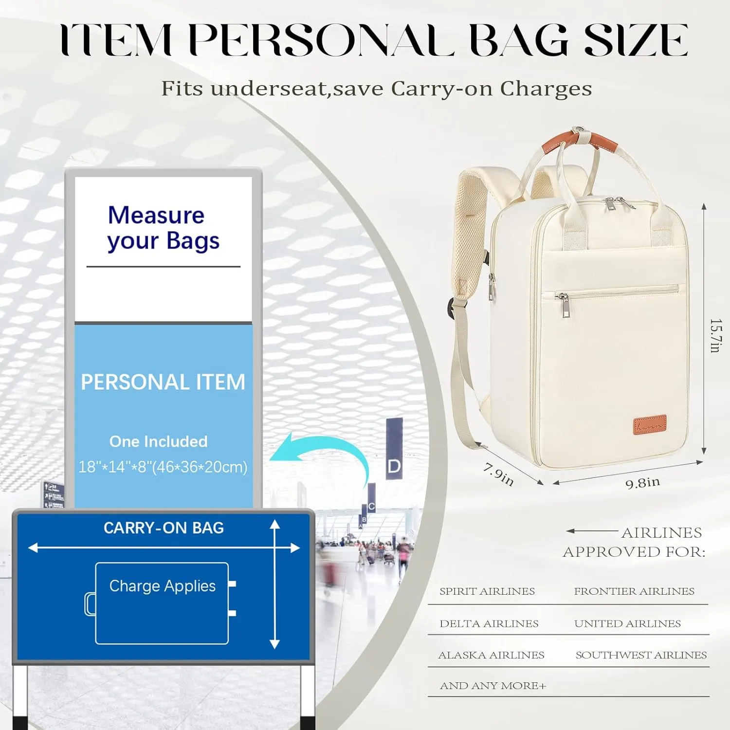 Mens Womens Carry On Backpack for Airplanes Personal Item Travel Bag Frontier Spirit Airlines Personal Item Bag 18x14x8 Personal Item Backpack With Laptop Compartment Up to 17" for Women Men