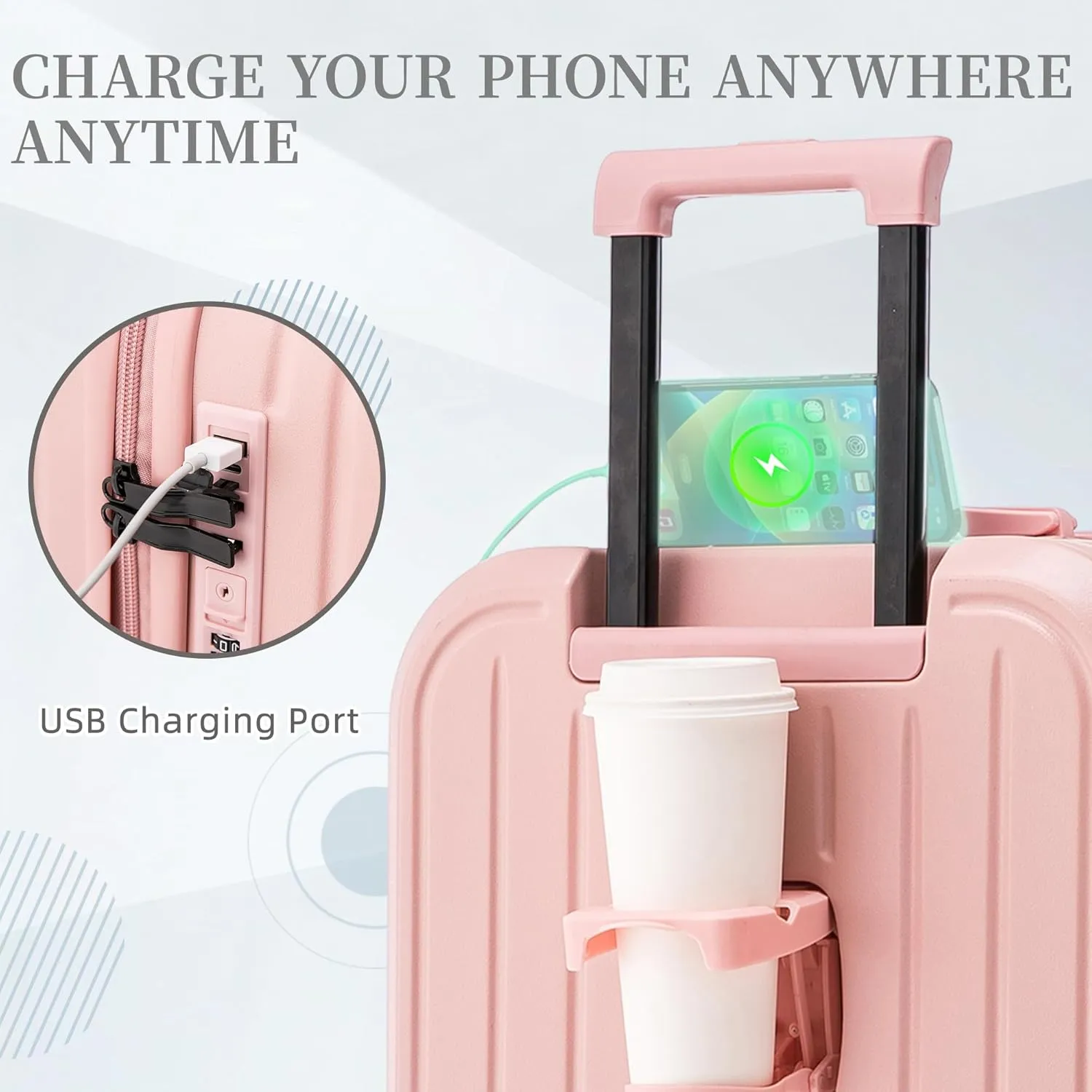 Merax 3 Luggage Sets, ABS Hardshell Suitcase Durable Lightweight with Combination Lock, Pink Horizontal Stripe, 20/24/28 Inch