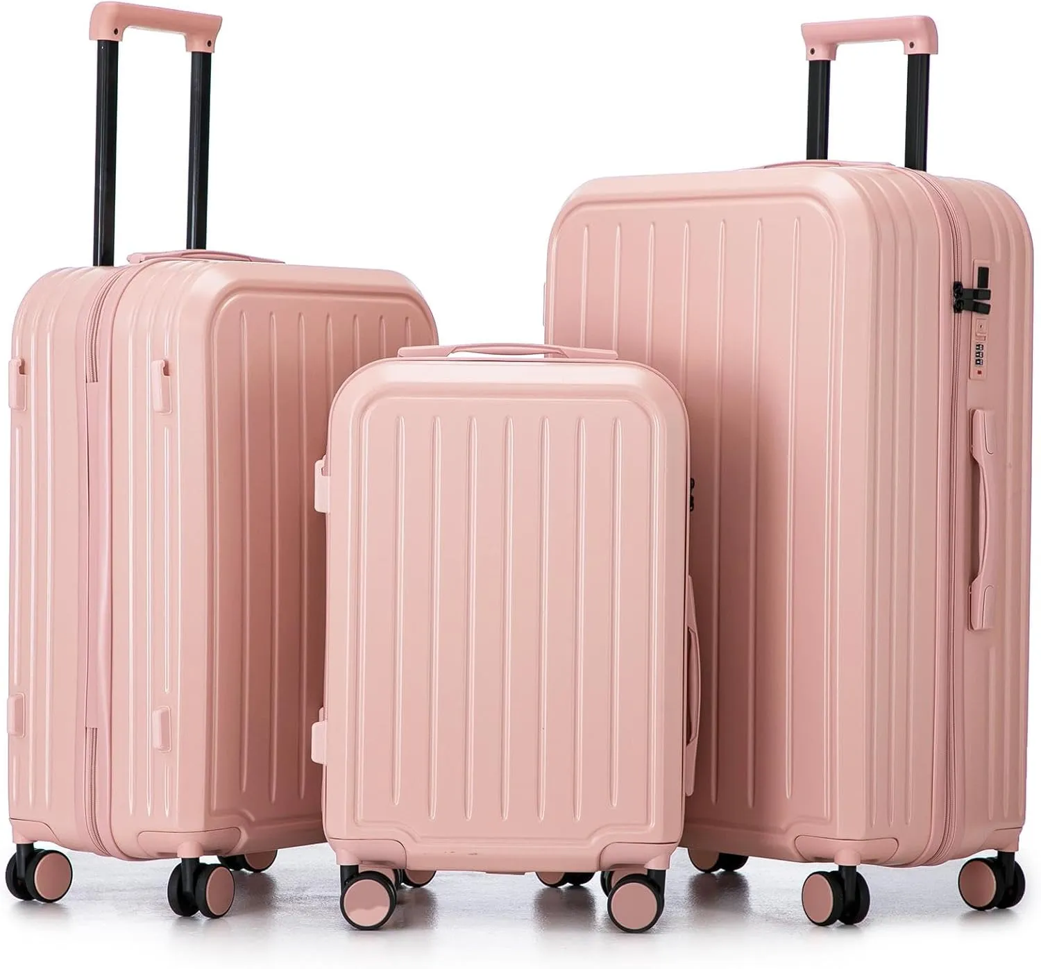 Merax 3 Luggage Sets, ABS Hardshell Suitcase Durable Lightweight with Combination Lock, Pink Horizontal Stripe, 20/24/28 Inch