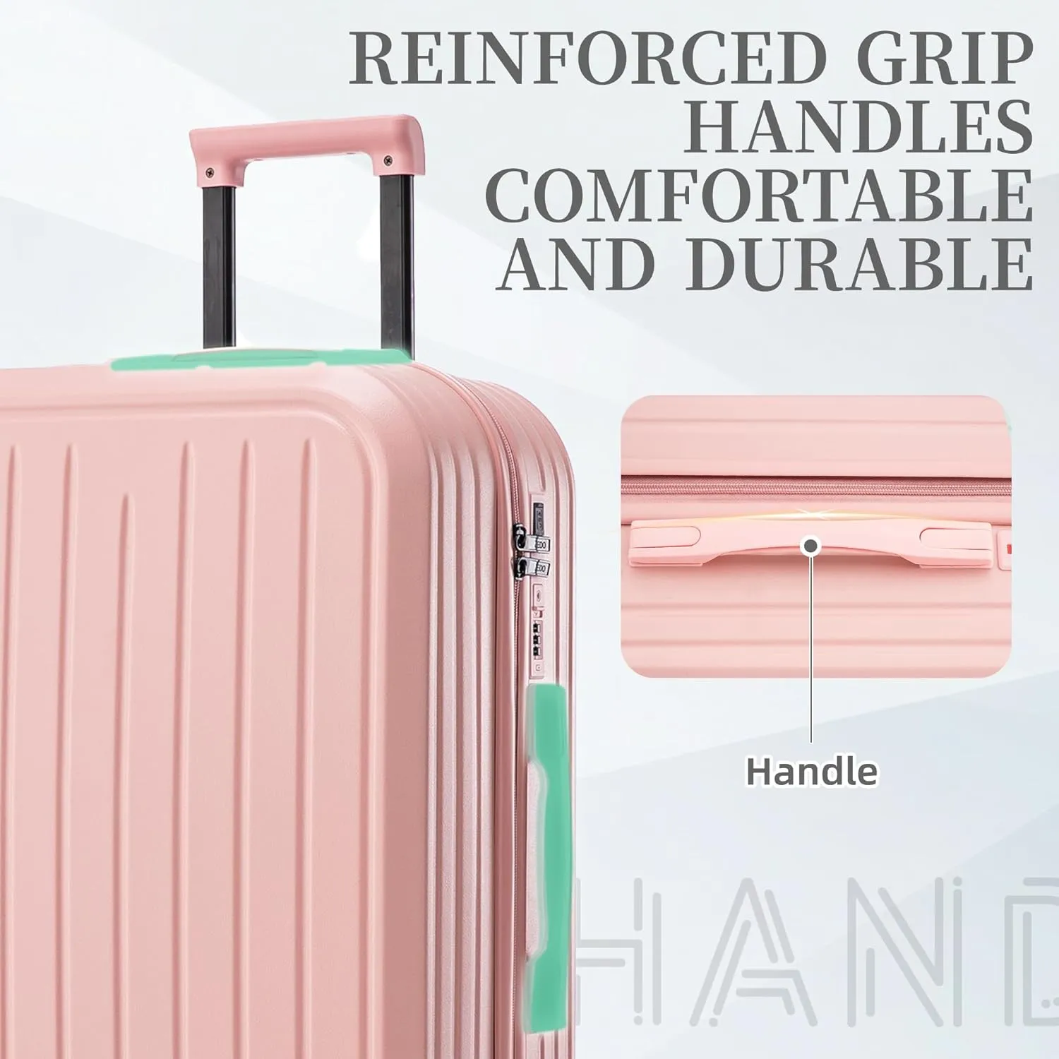 Merax 3 Luggage Sets, ABS Hardshell Suitcase Durable Lightweight with Combination Lock, Pink Horizontal Stripe, 20/24/28 Inch