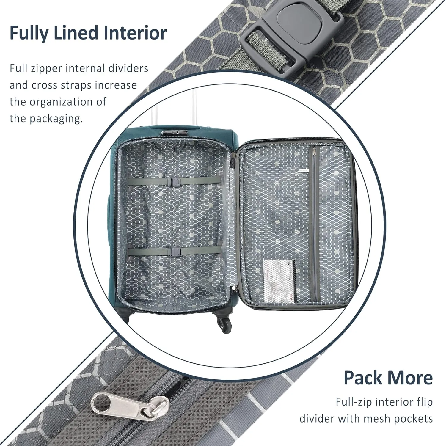 Merax 3 Piece Softside Luggage Set, Upright Spinner Softsehll Lightweight Suitcase Travel Set with Spinner Wheels and TSA Lock, Green