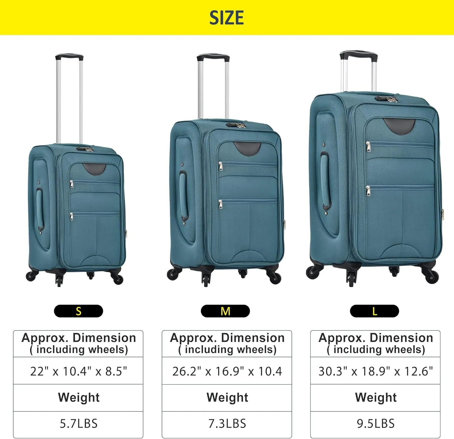 Merax 3 Piece Softside Luggage Set, Upright Spinner Softsehll Lightweight Suitcase Travel Set with Spinner Wheels and TSA Lock, Green