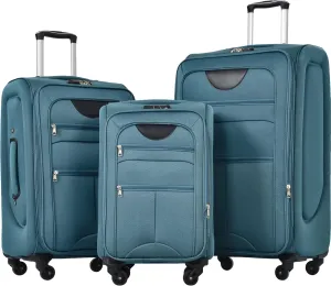 Merax 3 Piece Softside Luggage Set, Upright Spinner Softsehll Lightweight Suitcase Travel Set with Spinner Wheels and TSA Lock, Green