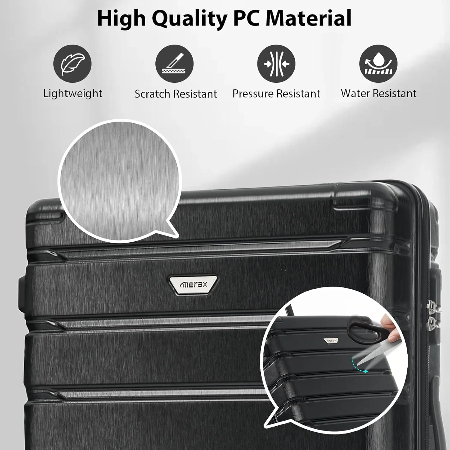 Merax Luggage Set 3 Piece, Hard Shell PC ABS Lightweight Suitcase Set with Spinner Wheels, for Travel Women Men (Black)