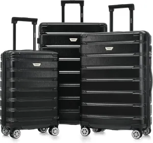 Merax Luggage Set 3 Piece, Hard Shell PC ABS Lightweight Suitcase Set with Spinner Wheels, for Travel Women Men (Black)
