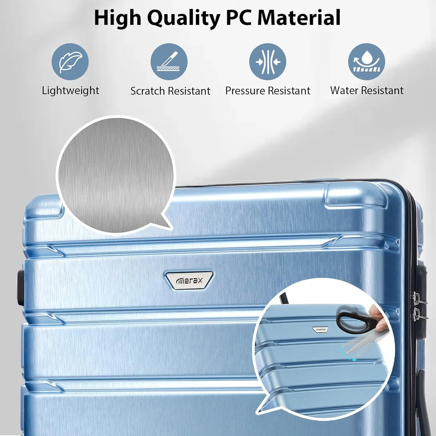Merax Luggage Set 3 Piece, Hard Shell PC ABS Lightweight Suitcase Set with Spinner Wheels, for Travel Women Men (Blue)