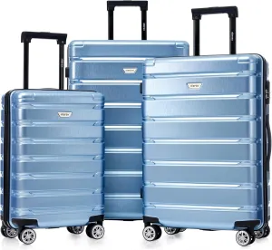 Merax Luggage Set 3 Piece, Hard Shell PC ABS Lightweight Suitcase Set with Spinner Wheels, for Travel Women Men (Blue)