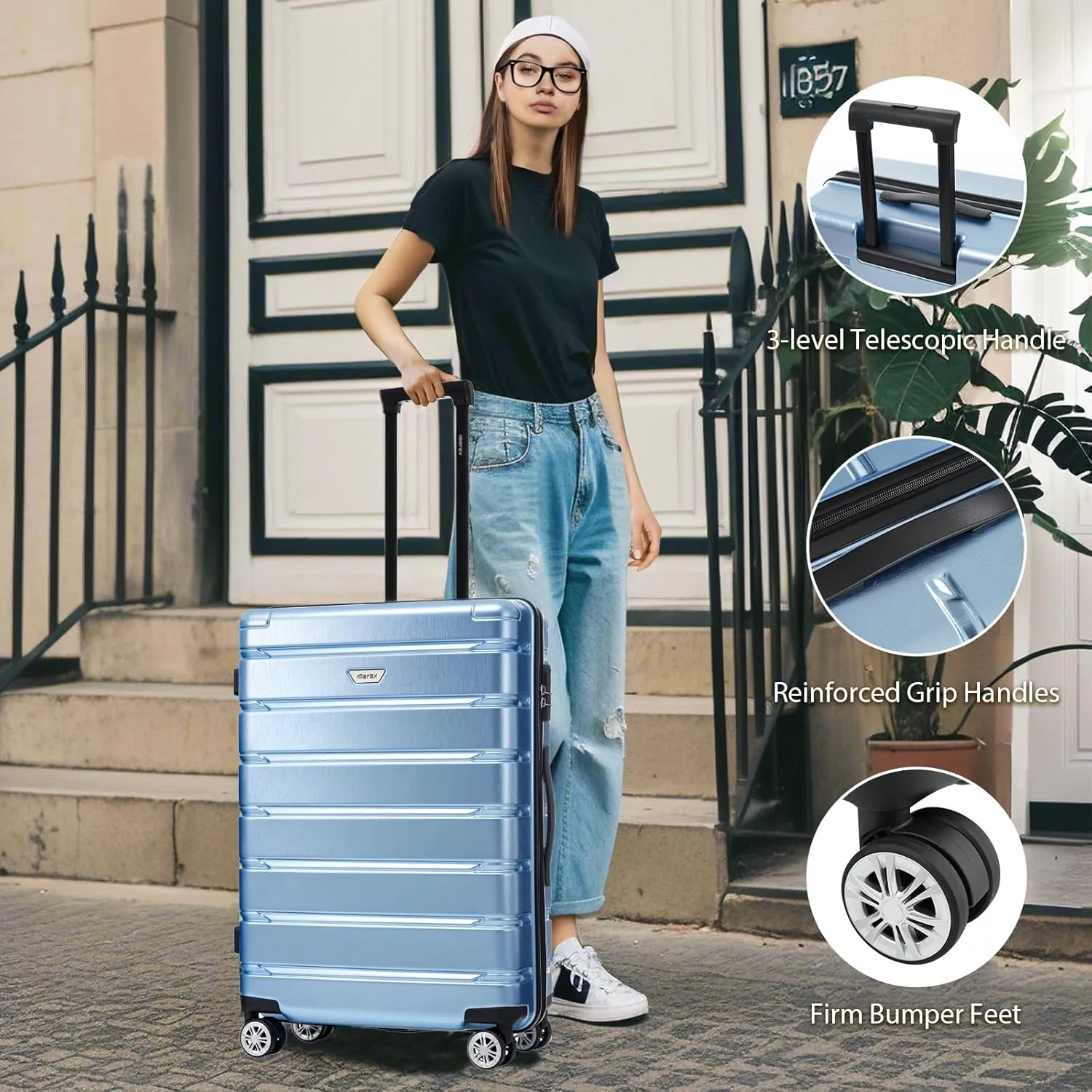Merax Luggage Set 3 Piece, Hard Shell PC ABS Lightweight Suitcase Set with Spinner Wheels, for Travel Women Men (Blue)