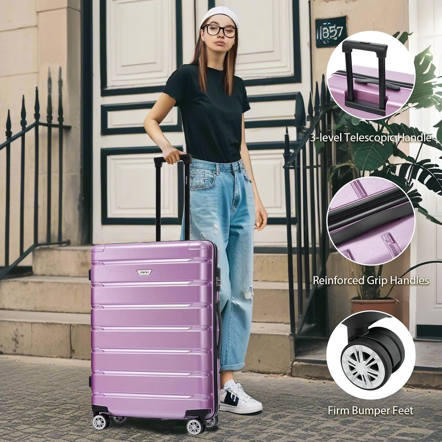 Merax Luggage Set 3 Piece, Hard Shell PC ABS Lightweight Suitcase Set with Spinner Wheels, Travel Luggage for Women Men (Purple)