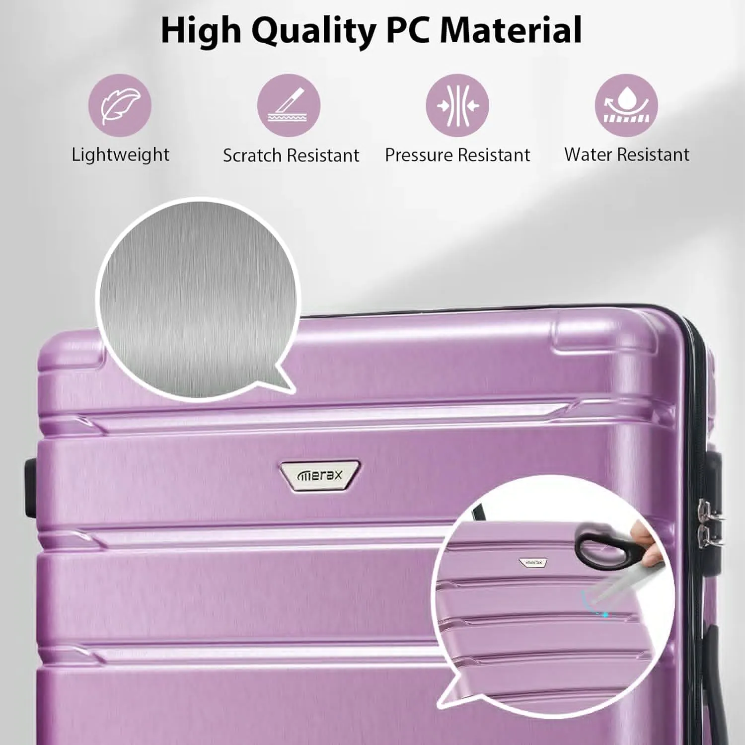 Merax Luggage Set 3 Piece, Hard Shell PC ABS Lightweight Suitcase Set with Spinner Wheels, Travel Luggage for Women Men (Purple)