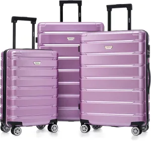 Merax Luggage Set 3 Piece, Hard Shell PC ABS Lightweight Suitcase Set with Spinner Wheels, Travel Luggage for Women Men (Purple)