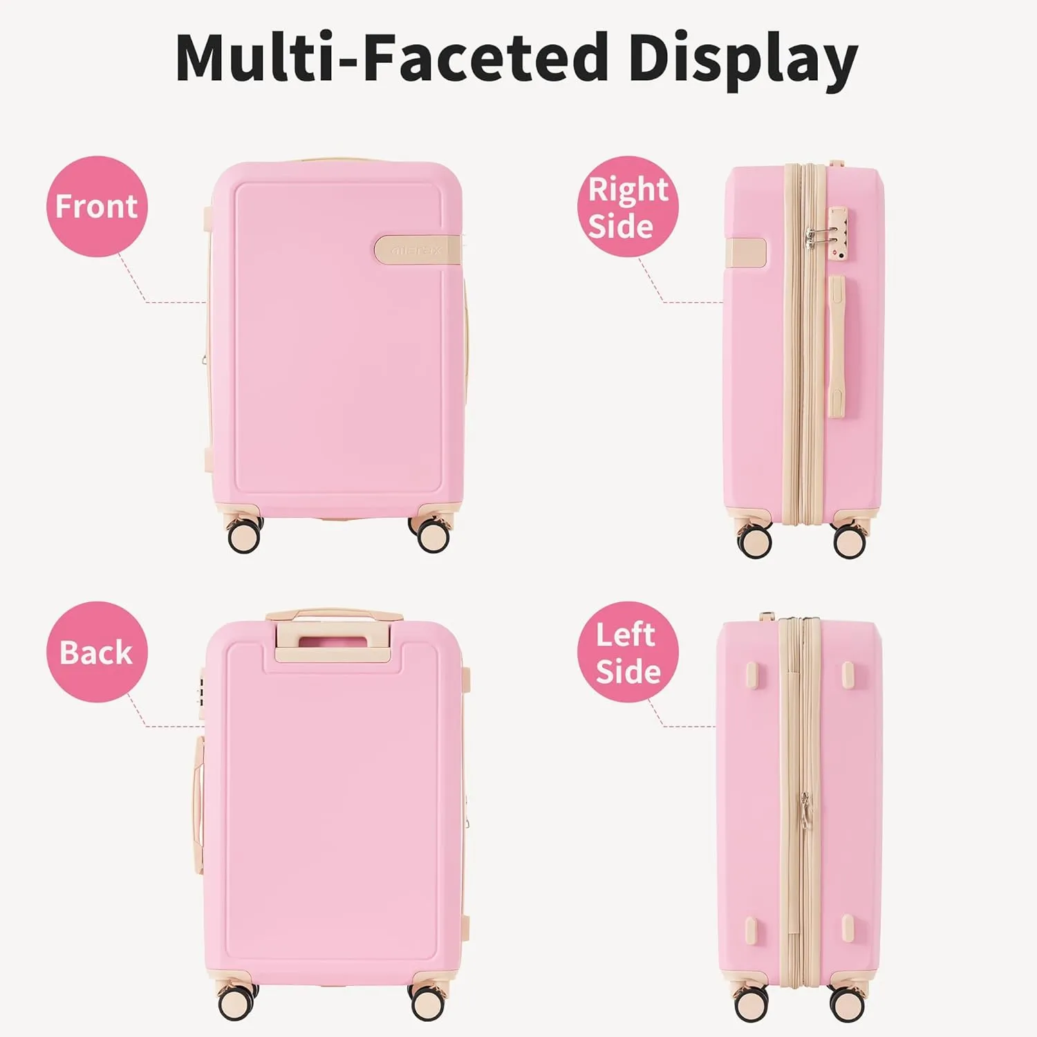 Merax Luggage Sets with Compression Packing Cubes, Hardside Expandable 4 Piece Suitcase Set with Spinner Wheels, Durable Lightweight Luggage with TSA Lock-16 20 24 28,Pink