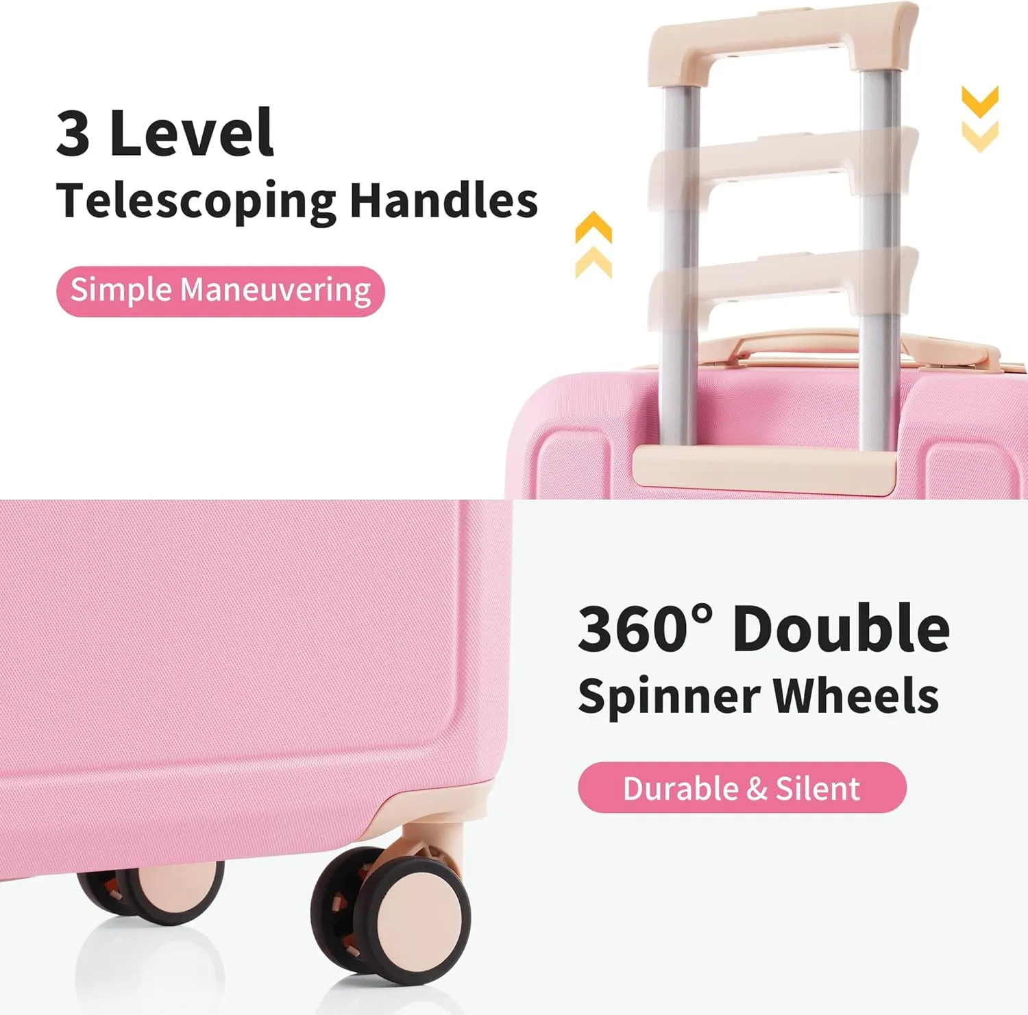 Merax Luggage Sets with Compression Packing Cubes, Hardside Expandable 4 Piece Suitcase Set with Spinner Wheels, Durable Lightweight Luggage with TSA Lock-16 20 24 28,Pink