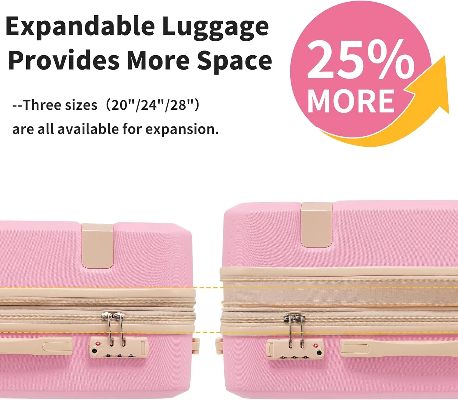 Merax Luggage Sets with Compression Packing Cubes, Hardside Expandable 4 Piece Suitcase Set with Spinner Wheels, Durable Lightweight Luggage with TSA Lock-16 20 24 28,Pink