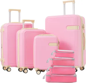 Merax Luggage Sets with Compression Packing Cubes, Hardside Expandable 4 Piece Suitcase Set with Spinner Wheels, Durable Lightweight Luggage with TSA Lock-16 20 24 28,Pink