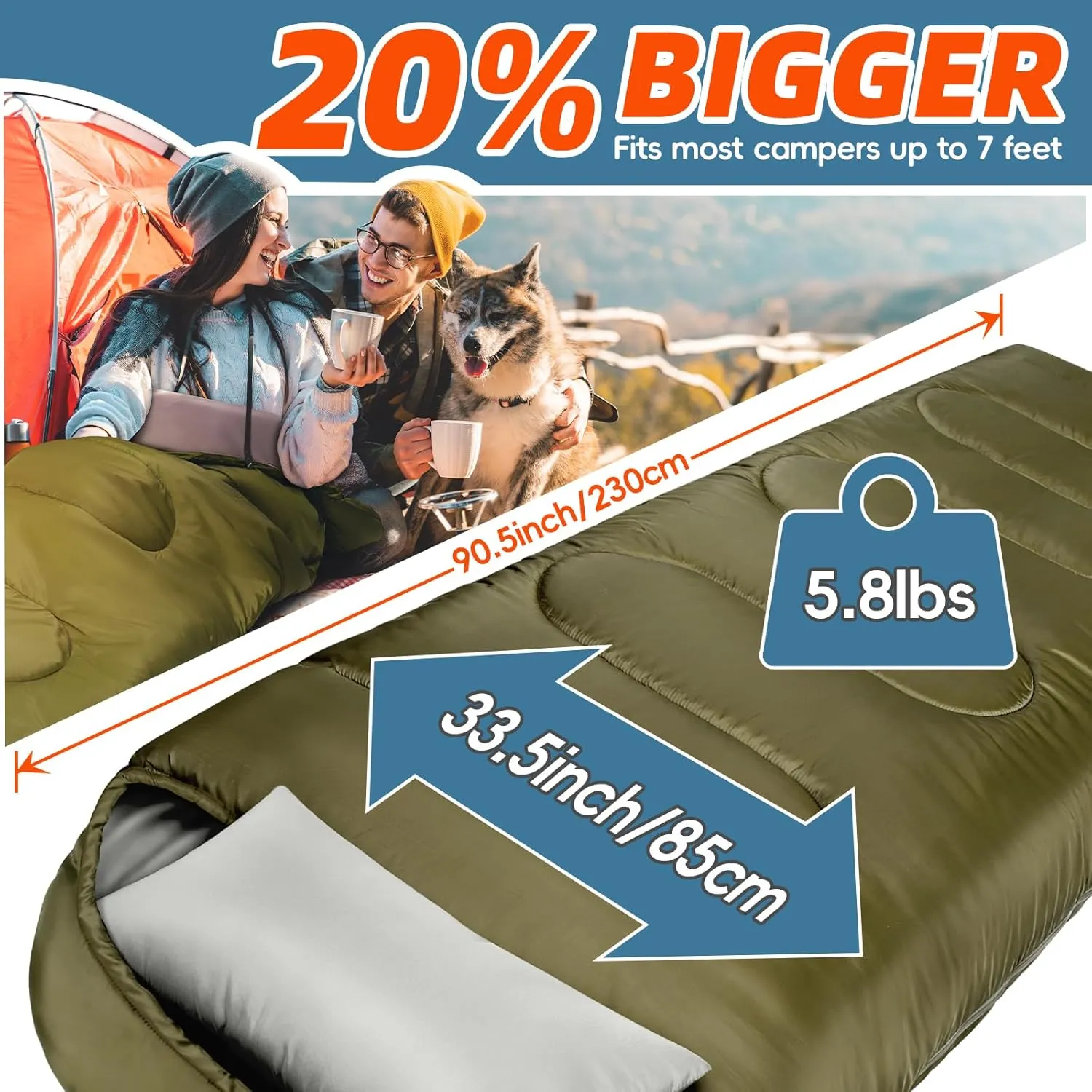 MEREZA 0 Degree Winter Sleeping Bag for Adults Kids with Pillow, Cold Weather Sleeping Bag for 4 Season Camping Hiking Backpacking Sleeping Bags for Big and Tall