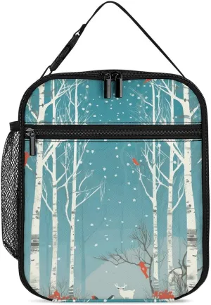 Merry Christmas Birch Tree Lunch Bag Women Lunch Box for Men Women Reusable Lunch Tote Bag Leakproof Cooler Bag Large Capacity Insulated Cooler Lunch Container for Work Office Picnic Travel