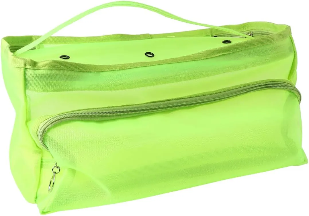 Mesh Knitting Bag Woolen Yarn Tote Organizer Net Bag with Zipper Closure Carrying Knitting Needles Sewing (Light Green)