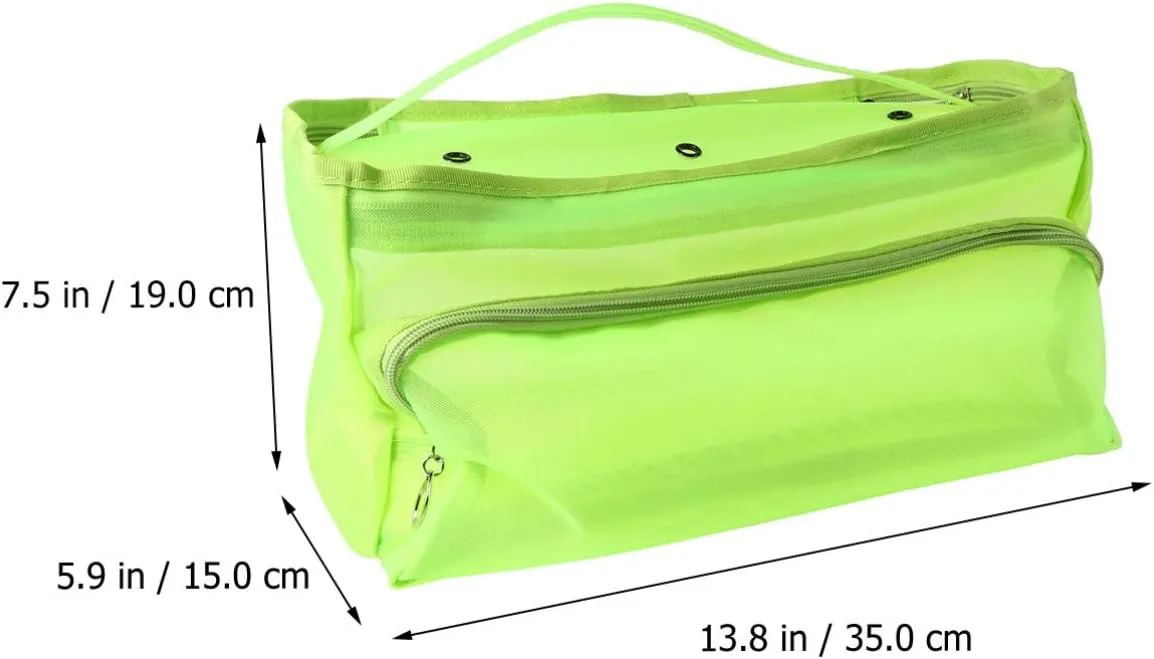 Mesh Knitting Bag Woolen Yarn Tote Organizer Net Bag with Zipper Closure Carrying Knitting Needles Sewing (Light Green)