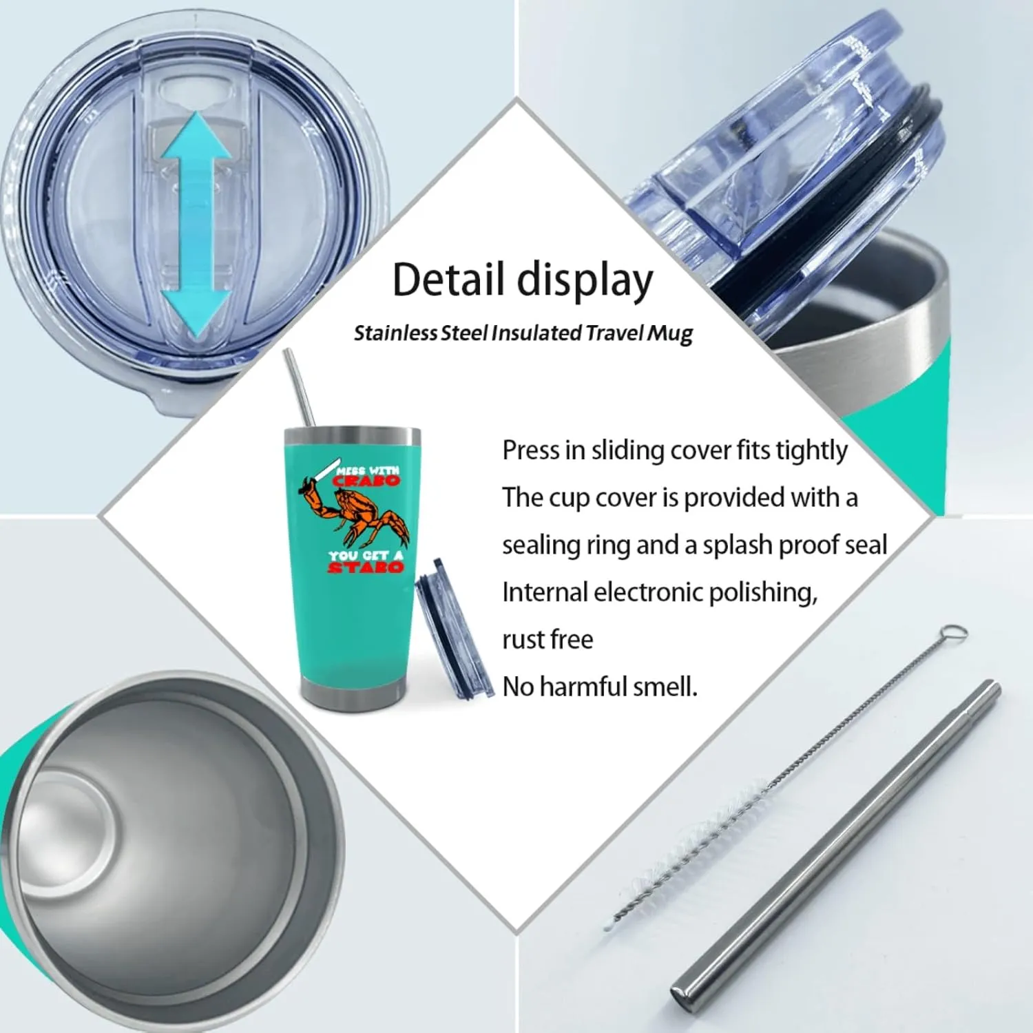 Mess With The Crabo You Get The Stabo Tumbler 20 oz Tumbler with Lid and Straw Insulated Tumbler Stainless Steel Tumbler