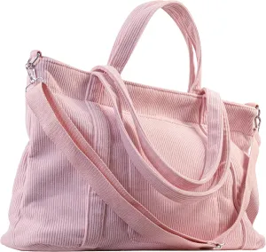 METALPHA Tote Bag for Women, Large Work Corduroy Tote Bags Zippered Messenger Travel Bag Shoulder Crossbody Hobo Handbags