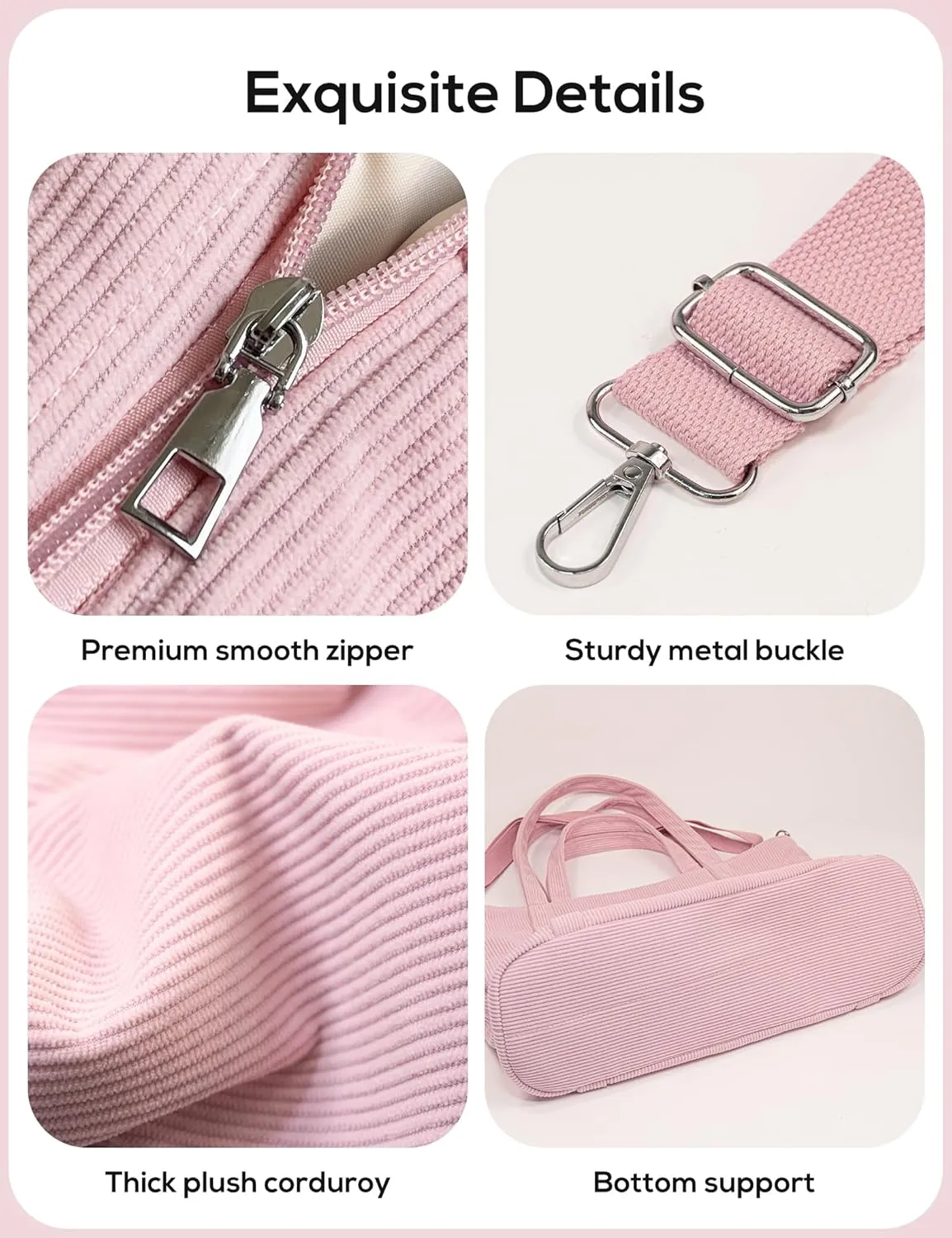 METALPHA Tote Bag for Women, Large Work Corduroy Tote Bags Zippered Messenger Travel Bag Shoulder Crossbody Hobo Handbags