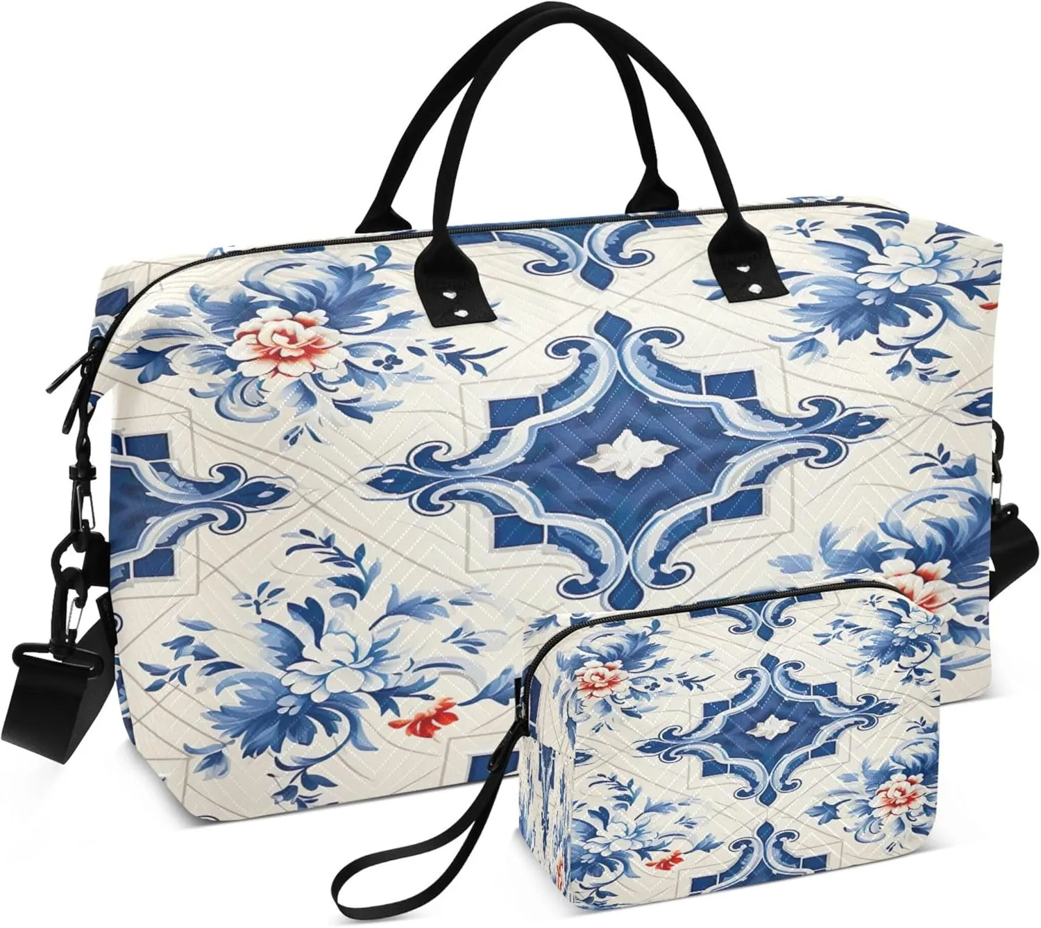 Mexican Style Ceramic Tiles Travel Duffel Bag for Women Weekend Overnight Dag with Toiletry Bag, Luggage Bag for Travel, Sport, Gym
