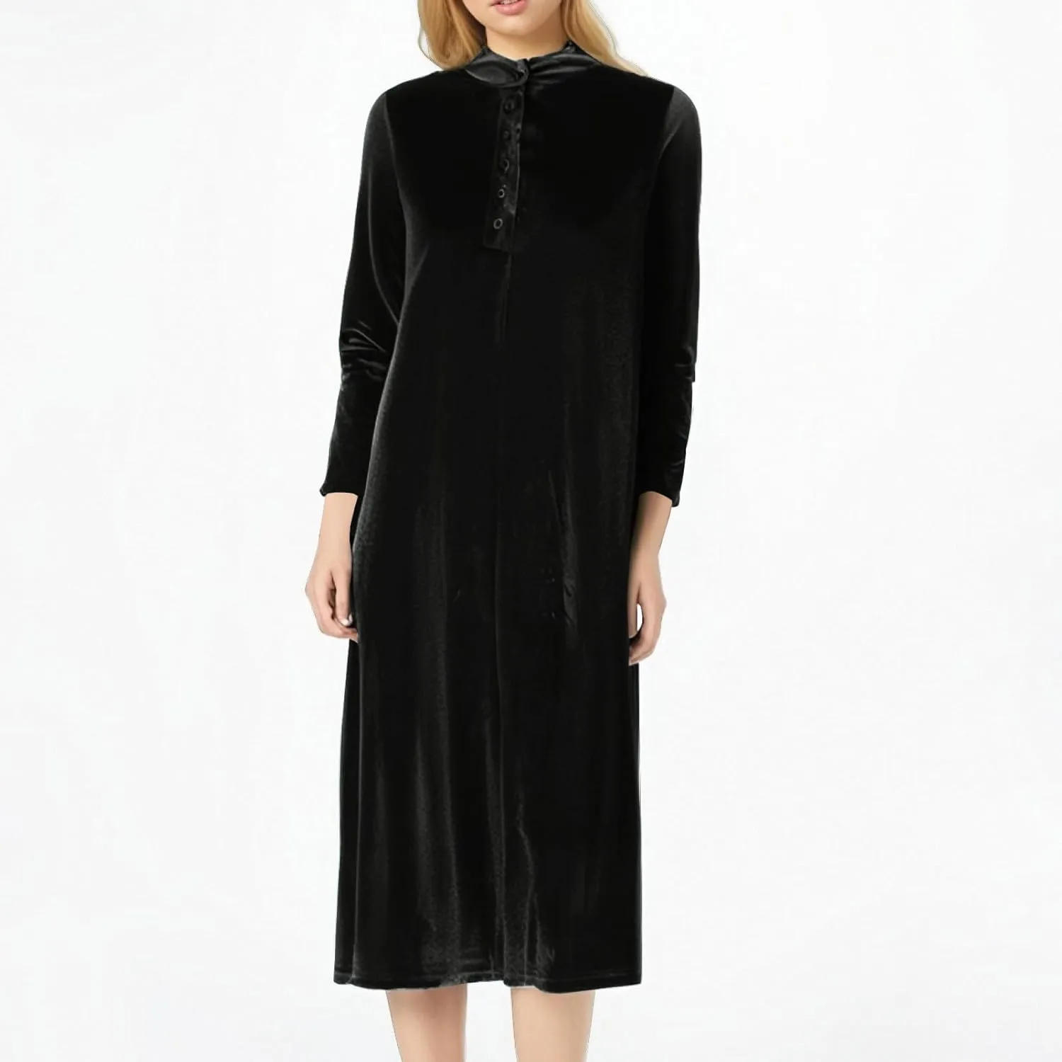 Midi Dresses for Women，Casual Velvet Spring Dresses Crewneck Loose Pleated Long Sleeve Dress for Date Night Wedding