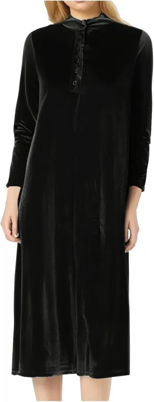Midi Dresses for Women，Casual Velvet Spring Dresses Crewneck Loose Pleated Long Sleeve Dress for Date Night Wedding