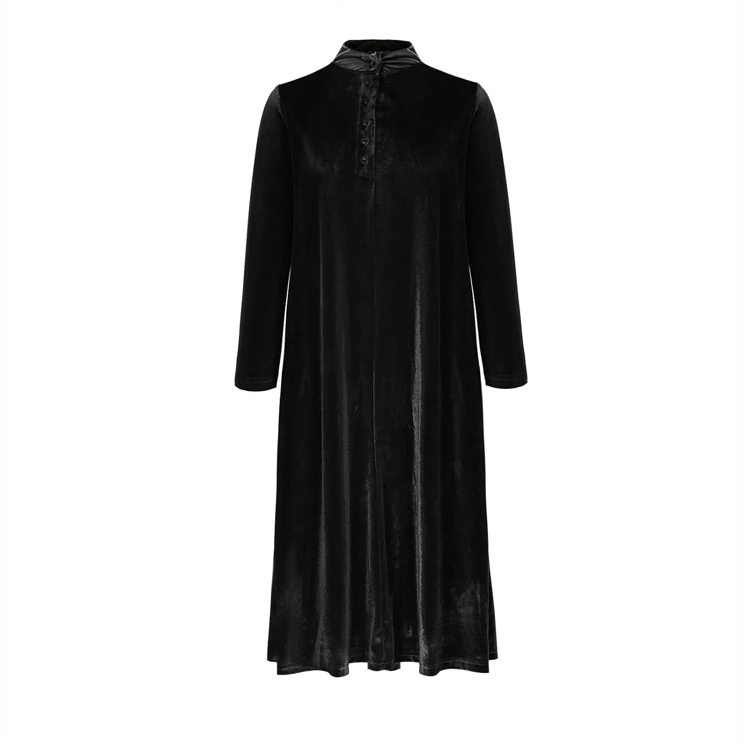 Midi Dresses for Women，Casual Velvet Spring Dresses Crewneck Loose Pleated Long Sleeve Dress for Date Night Wedding
