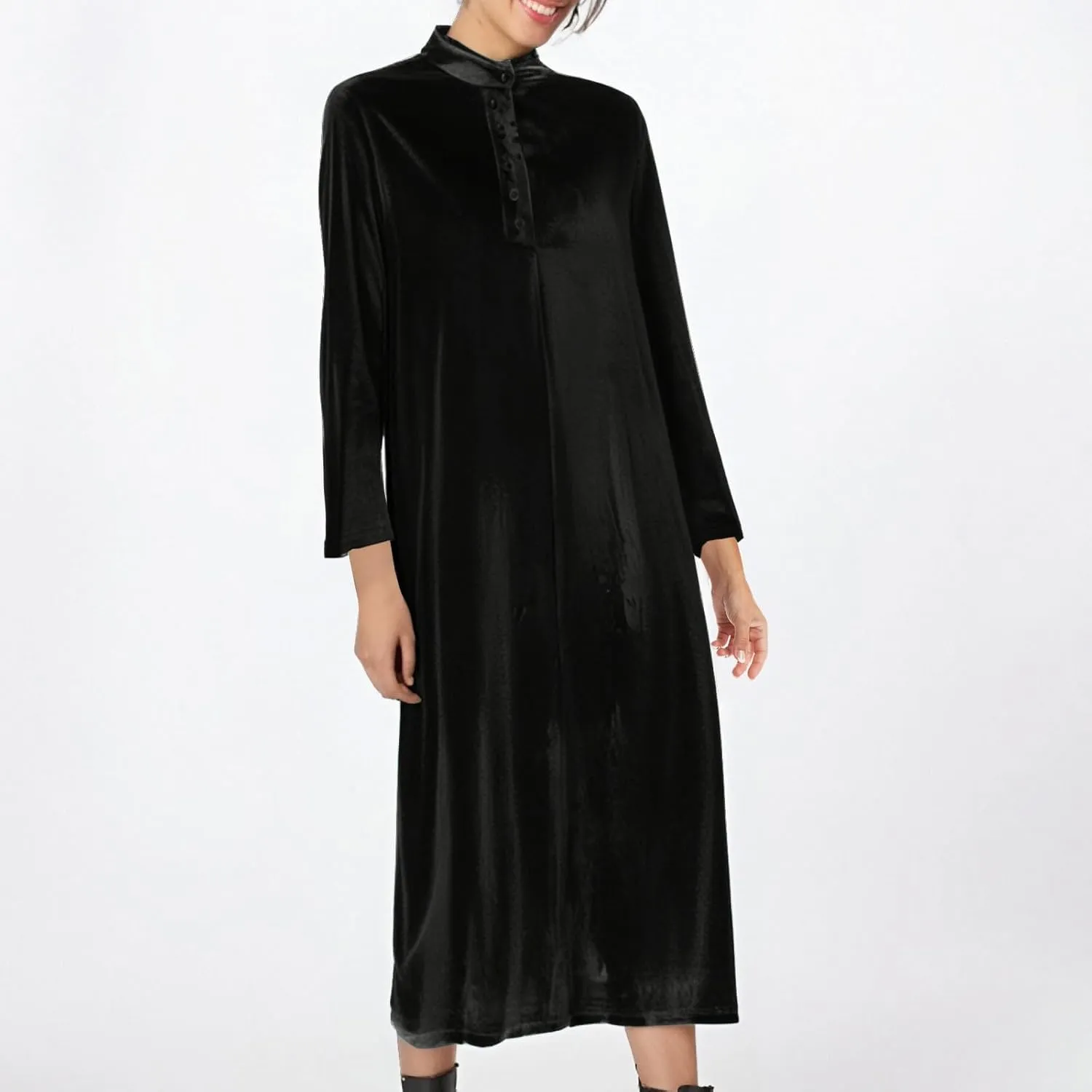 Midi Dresses for Women，Casual Velvet Spring Dresses Crewneck Loose Pleated Long Sleeve Dress for Date Night Wedding