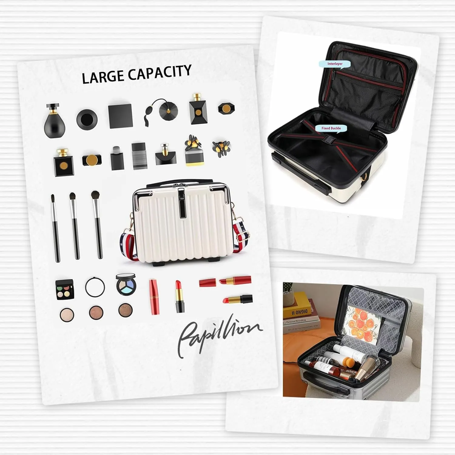 Mini Suitcase Hard Shell Makeup Bag Travel Cosmetic Case Portable Makeup Luggage with Shoulder Strap for Women Dark Grey