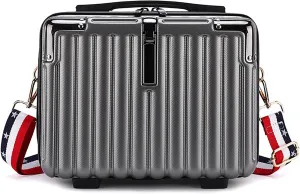 Mini Suitcase Hard Shell Makeup Bag Travel Cosmetic Case Portable Makeup Luggage with Shoulder Strap for Women Dark Grey