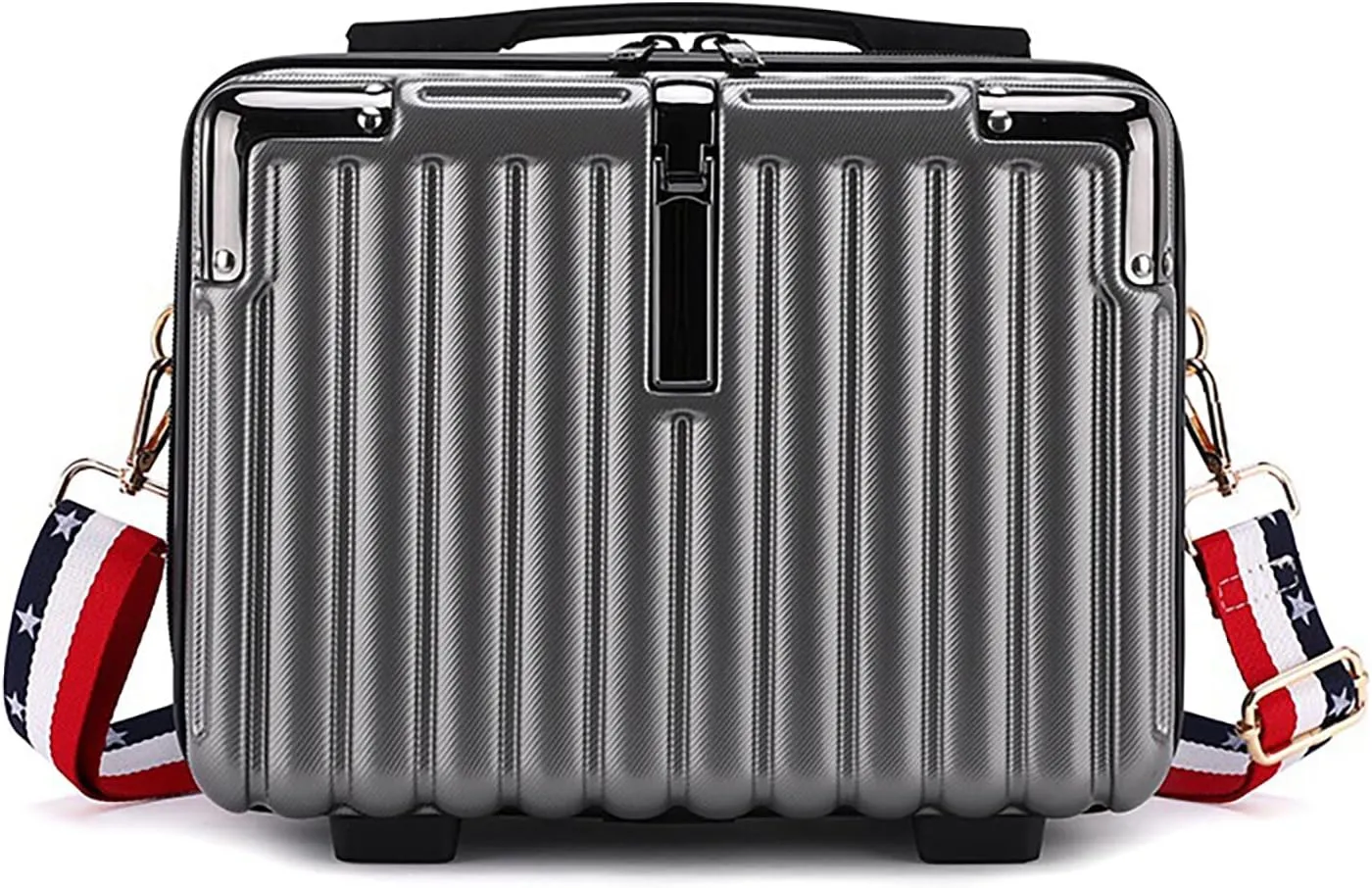 Mini Suitcase Hard Shell Makeup Bag Travel Cosmetic Case Portable Makeup Luggage with Shoulder Strap for Women Dark Grey