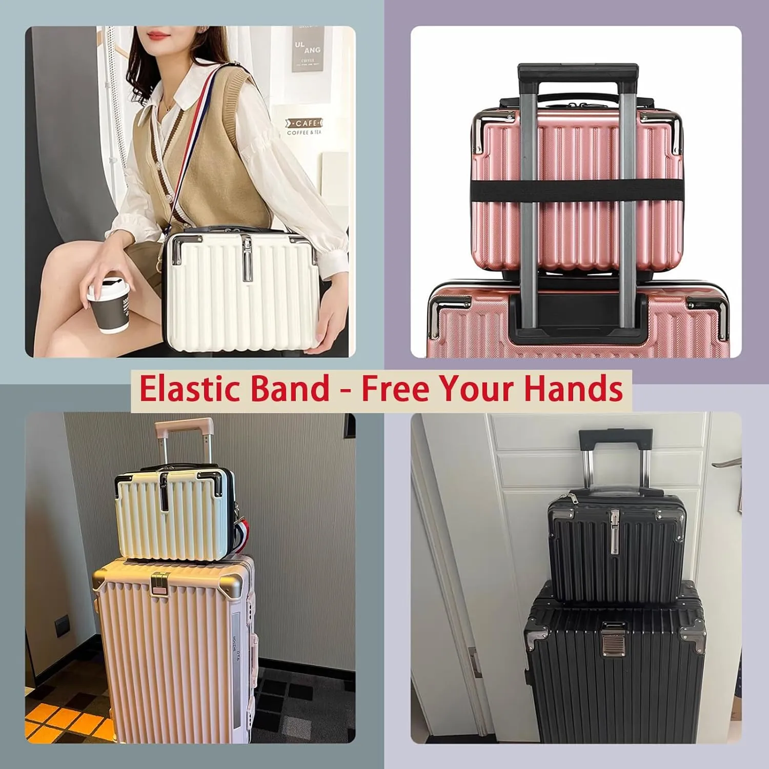 Mini Suitcase Hard Shell Makeup Bag Travel Cosmetic Case Portable Makeup Luggage with Shoulder Strap for Women Dark Grey
