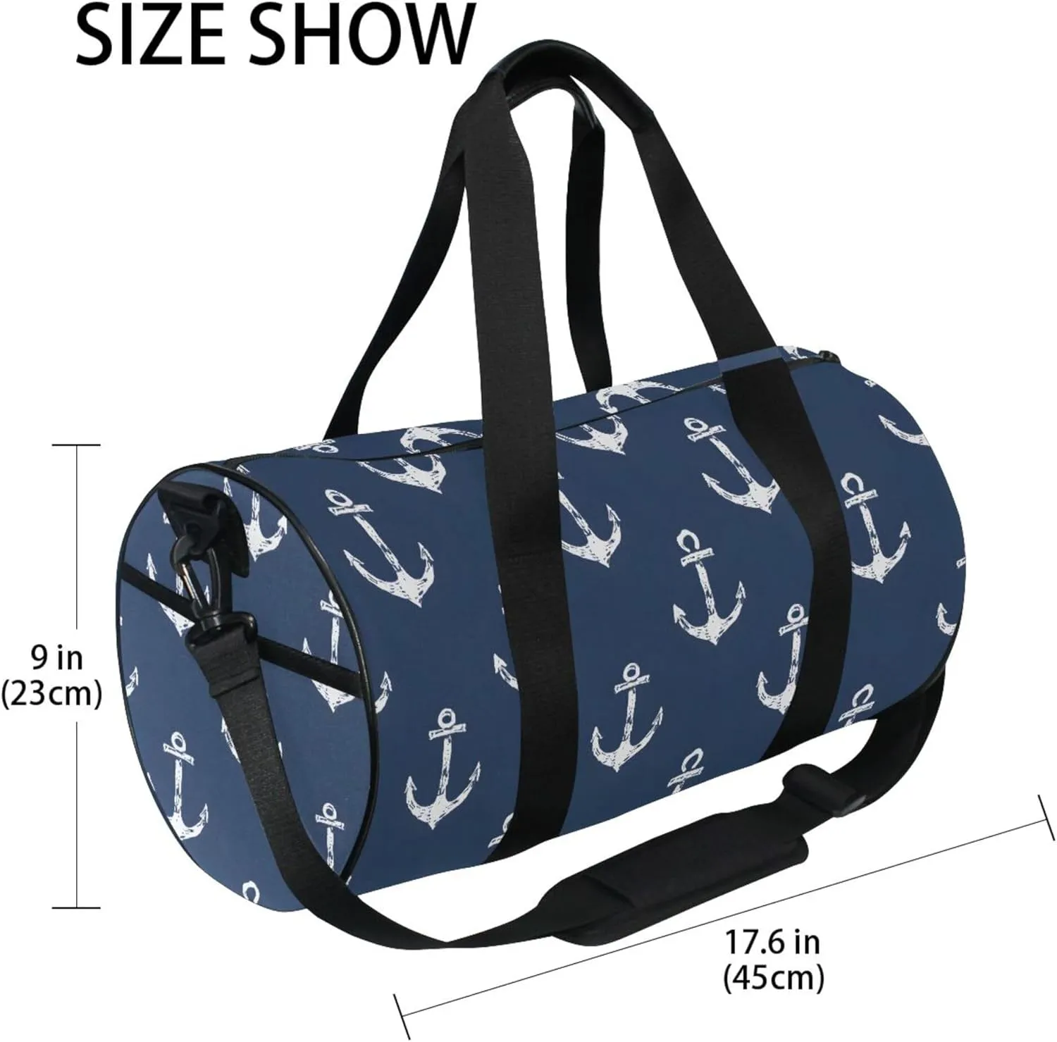 MNSRUU Sports Duffel Bags, Hand Drawn Anchors on Dark Athletic Gym Bag Overnight Workout Travel Tote Luggage for Men Women Yoga
