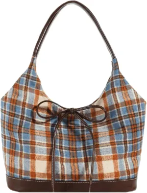 Molodo Plaid Hobo Bag for Women with Bowknot Classic Large Tote Bag Shoulder Bag Purses Stylish Bow Underarm Handbag
