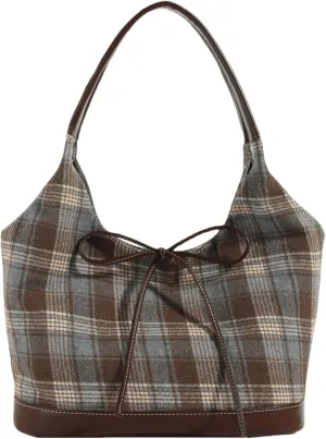 Molodo Plaid Hobo Bag for Women with Bowknot Classic Large Tote Bag Shoulder Bag Purses Stylish Bow Underarm Handbag