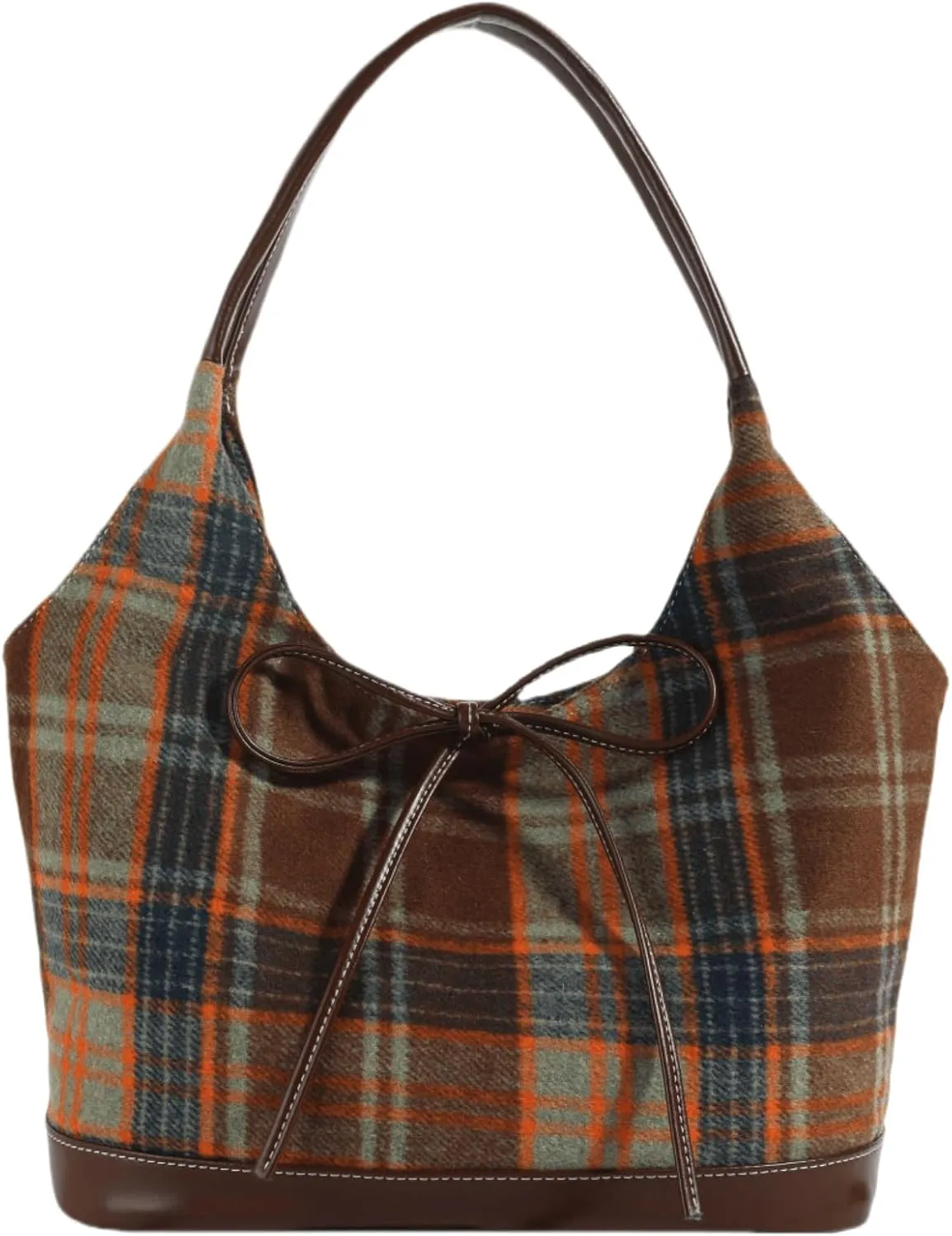 Molodo Plaid Hobo Bag for Women with Bowknot Classic Large Tote Bag Shoulder Bag Purses Stylish Bow Underarm Handbag