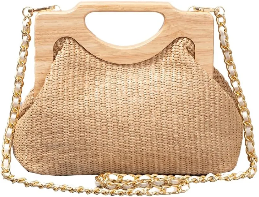 Molodo Straw Clutch for Women Wooden Purses Handbag Crossbody Bag for Beach Summer Travel 2025