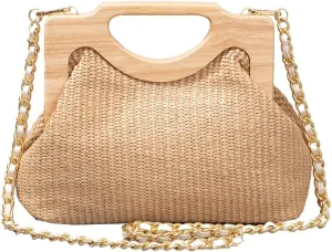 Molodo Straw Clutch for Women Wooden Purses Handbag Crossbody Bag for Beach Summer Travel 2025