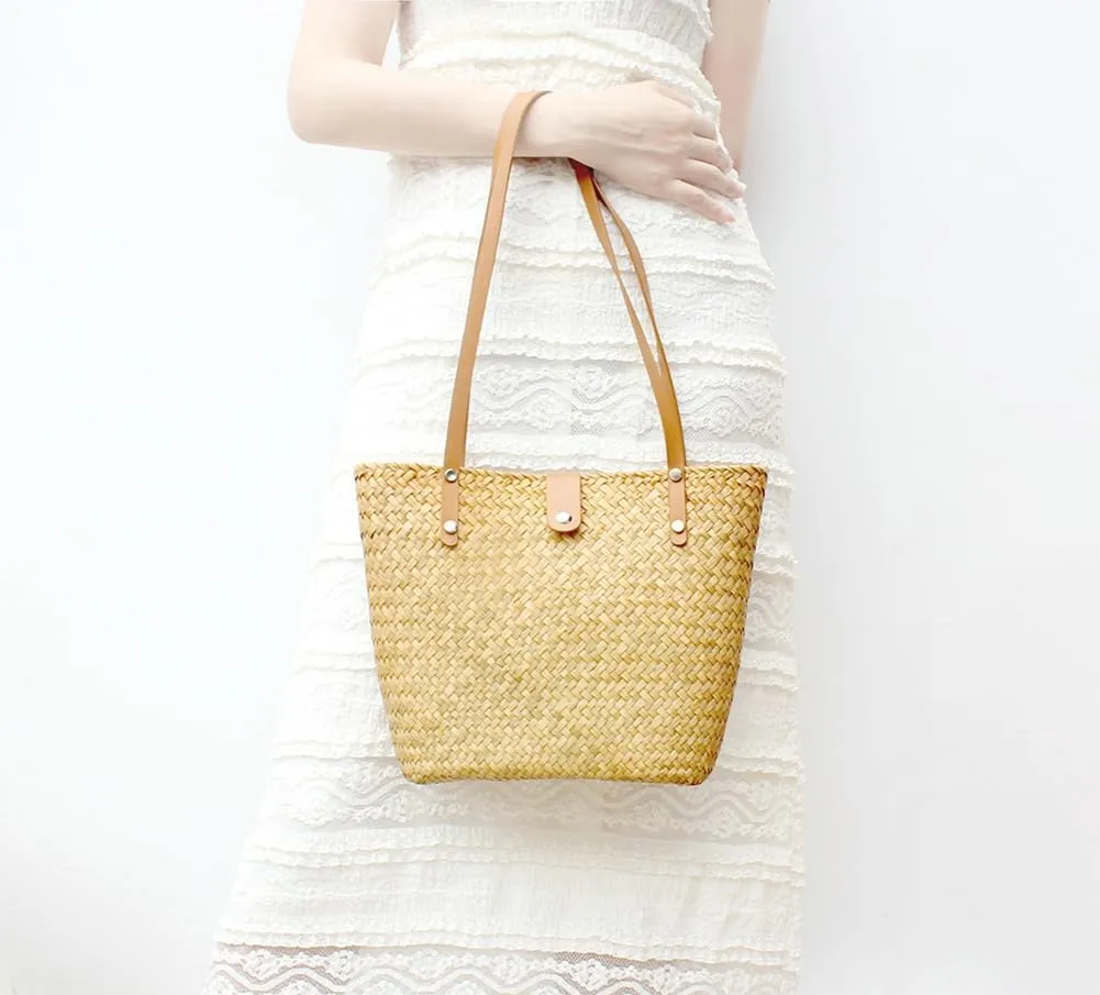 Molodo Straw Purses for Women Sea Grass Straw Tote Bag Chic Bucket Handbag for Beach Summer Travel 2025
