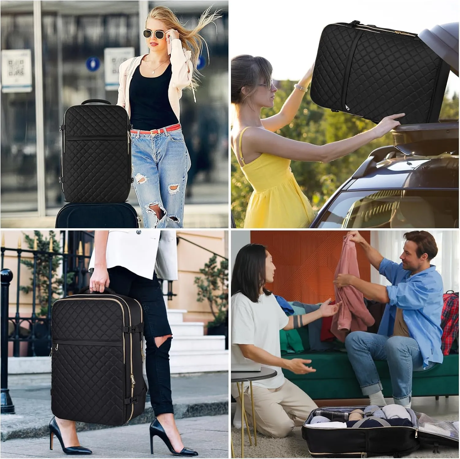 MOMUVO Large Travel Backpack Women, Flight Approved Carry On Backpack with 3 Packing Cubes, Water Resistant Anti-Theft Large School Bag Fit 18.4 Inch Laptop with USB Charging Port, Black