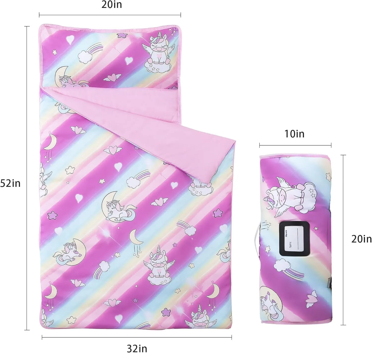 MORAIS Toddler Nap Mat with Removable Pillow and Blanket, 52" x 20" Lightweight and Soft Nap Mat for Preschool, Daycare, Travel Sleeping Bags for Kids