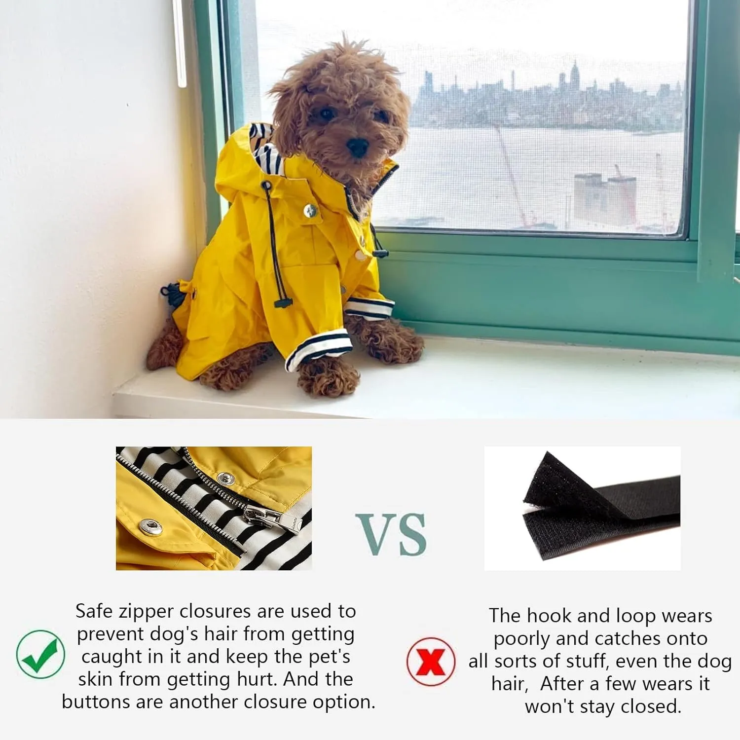 Morezi Dog Zip Up Raincoat with Reflective Buttons, Rain/Water Resistant, Adjustable Drawstring, Removable Hood, Raincoats with Legs 8lbs to 80lbs Available - Grid Blue - XL