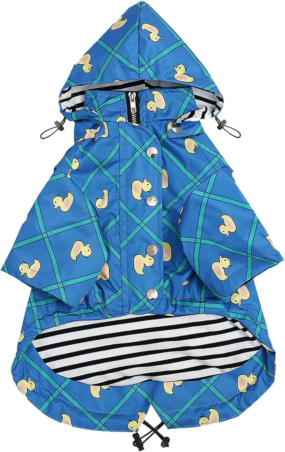 Morezi Dog Zip Up Raincoat with Reflective Buttons, Rain/Water Resistant, Adjustable Drawstring, Removable Hood, Raincoats with Legs 8lbs to 80lbs Available - Grid Blue - XL