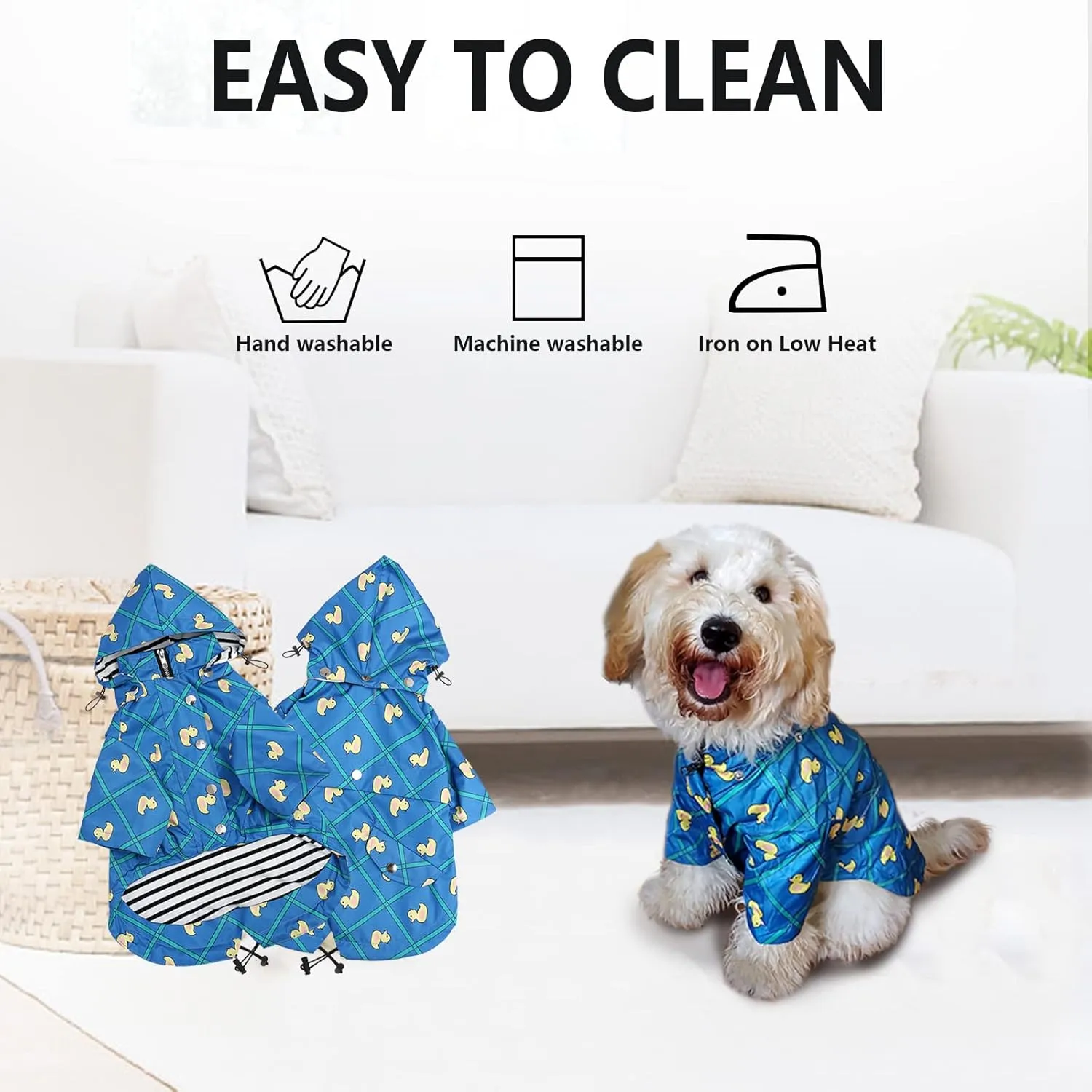 Morezi Dog Zip Up Raincoat with Reflective Buttons, Rain/Water Resistant, Adjustable Drawstring, Removable Hood, Raincoats with Legs 8lbs to 80lbs Available - Grid Blue - XL