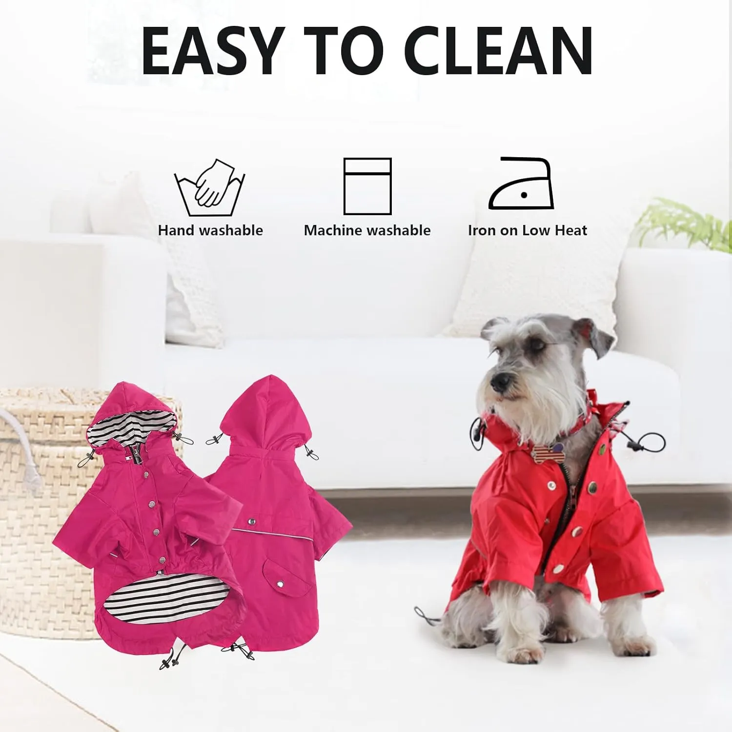 Morezi Dog Zip Up Raincoat with Reflective Buttons, Rain/Water Resistant, Adjustable Drawstring, Removable Hood, Raincoats with Legs 8lbs to 80lbs Available - Pink - XL