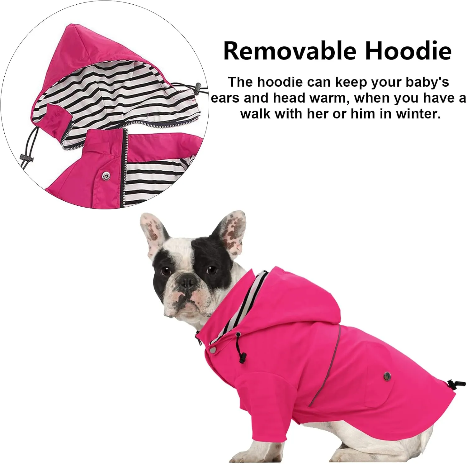 Morezi Dog Zip Up Raincoat with Reflective Buttons, Rain/Water Resistant, Adjustable Drawstring, Removable Hood, Raincoats with Legs 8lbs to 80lbs Available - Pink - XL