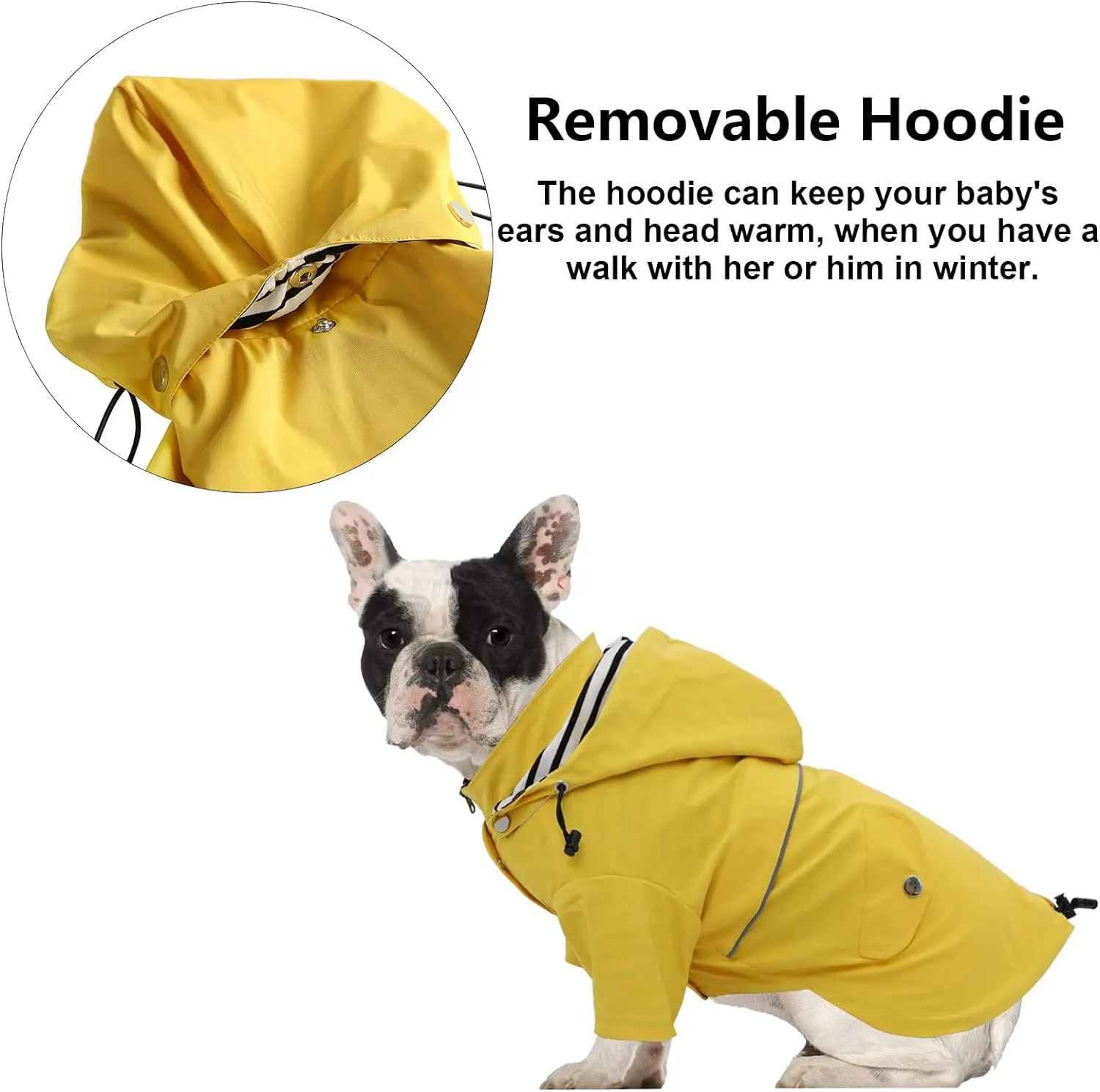 Morezi Dog Zip Up Raincoat with Reflective Buttons, Rain/Water Resistant, Adjustable Drawstring, Removable Hood, Raincoats with Legs 8lbs to 80lbs Available - Yellow - XL
